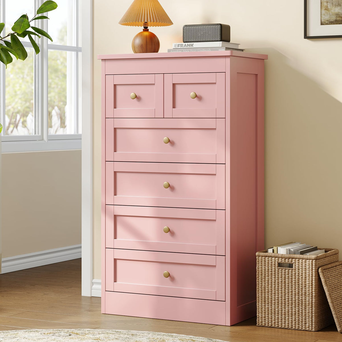 wanan Tall 6 Drawer Dresser for Bedroom, White Modern 43.3'' Tall Wood Chest of Drawers, Storage Organizer with Smooth Metal Rails & Anti-Tip Kit for Closet, Hallway, Living Room