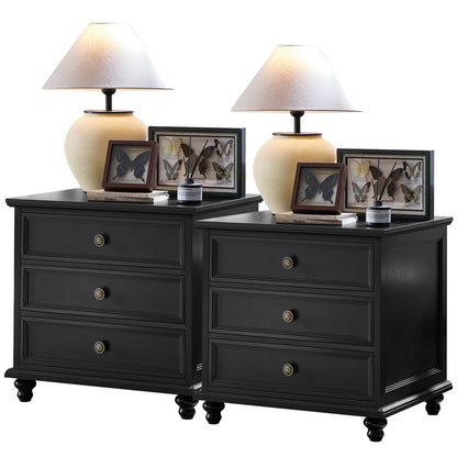 Joaxswe 24" Wide Farmhouse Night Stand Set of 2,Large End Table with 3 Drawers & Metal Handle,Wood Dresser for Bedroom,Bed Side Table Chest of Drawers Cabinet,Natural Nightstand for Living Room,Closet