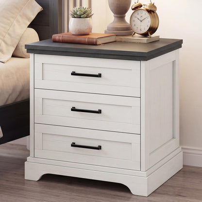 DUMOS Farmhouse Nightstand with Charging Station & USB Ports