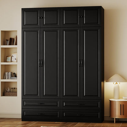Armoire Wardrobe Closet with Drawers: 31.5" Large Wood Wardrobe Closet with 2 Doors and 2 Drawers, Modern Clothes Storage Cabinet for Bedroom Armoire with Shelves (White, 31.5")