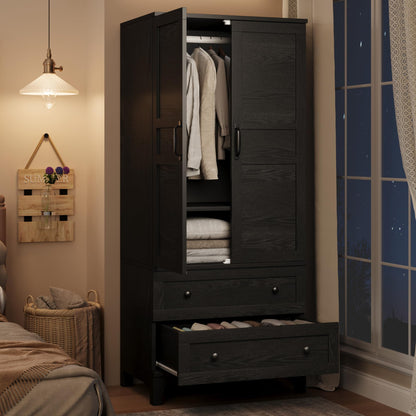 GarveeHome Armoire Wardrobe Closet with 2 Drawers,72 in Wooden Wardrobe Cabinet with Hanging Rod, Tall Clothing Armoire Cabinet with Doors and 18 Adjustable Shelves for Bedroom, Clothes, Rustic White