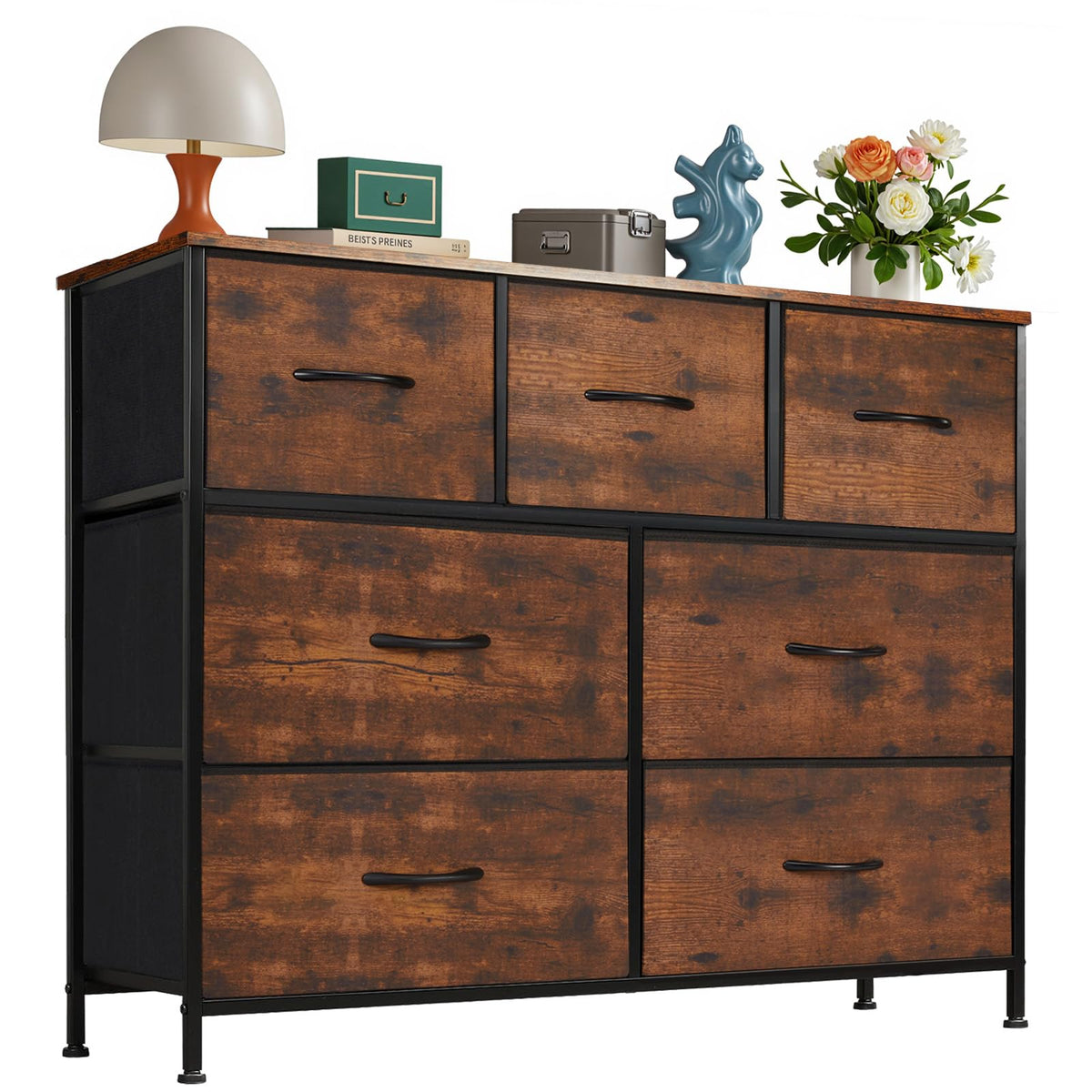 OLIXIS Black Dresser for Bedroom with 7 Fabric Drawers Storage Organizer