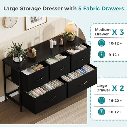 OLIXIS 5 Drawer Black Dresser for Bedroom, Closet Chest Organizer Furniture
