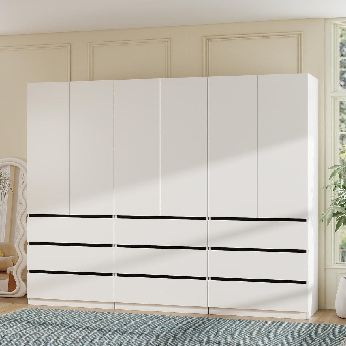 White Armoire Wardrobe Closet with 4 Doors, 75" Tall x 63" Wide