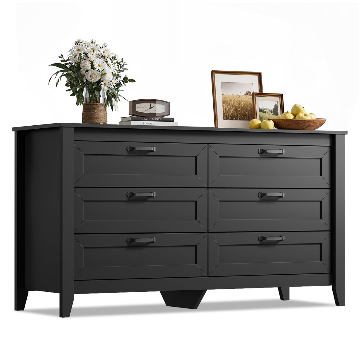 WLIVE 54" Dresser for Bedroom, Wooden 6 Drawer Dresser with Unique Anti-Tip Structure, Modern Chest of Drawers with Metal Handles for Living Room, Hallway, Closet, Home Furniture, Rustic Brown