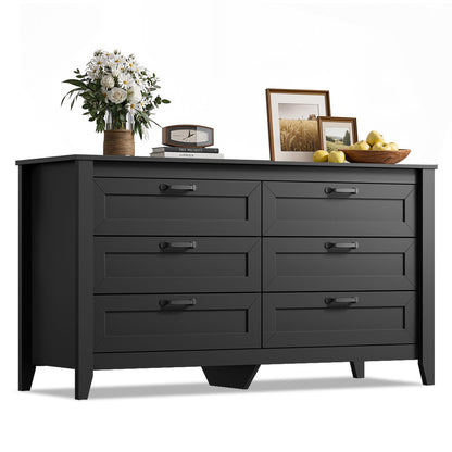 WLIVE 54" Dresser for Bedroom, Wooden 6 Drawer Dresser with Unique Anti-Tip Structure, Modern Chest of Drawers with Metal Handles for Living Room, Hallway, Closet, Home Furniture, Rustic Brown