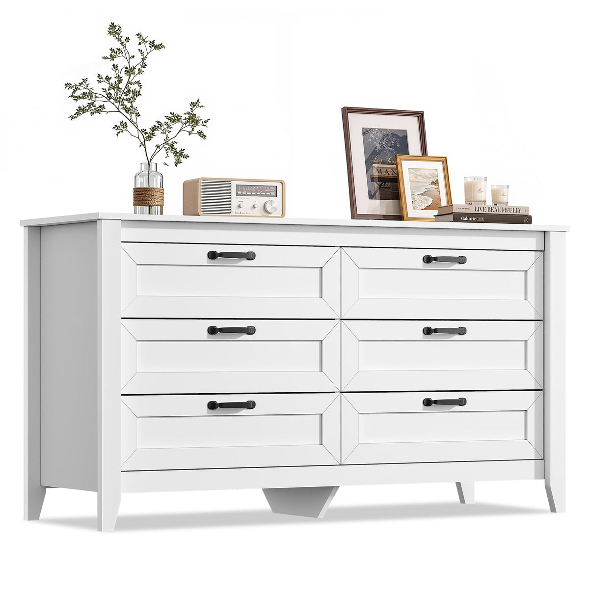 WLIVE 54" Dresser for Bedroom, Wooden 6 Drawer Dresser with Unique Anti-Tip Structure, Modern Chest of Drawers with Metal Handles for Living Room, Hallway, Closet, Home Furniture, Rustic Brown