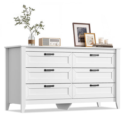WLIVE 54" Dresser for Bedroom, Wooden 6 Drawer Dresser with Unique Anti-Tip Structure, Modern Chest of Drawers with Metal Handles for Living Room, Hallway, Closet, Home Furniture, Rustic Brown