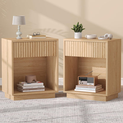 Fluted Nightstands Set of 2, Mid Century Bedside End Side Table