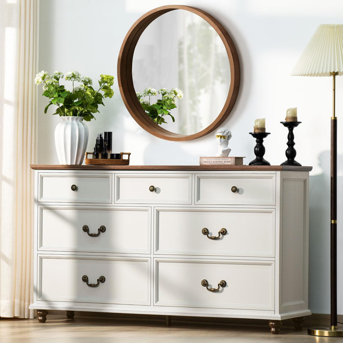 Joaxswe 24" Wide Farmhouse Night Stand Set of 2,Large End Table with 3 Drawers & Metal Handle,Wood Dresser for Bedroom,Bed Side Table Chest of Drawers Cabinet,Natural Nightstand for Living Room,Closet