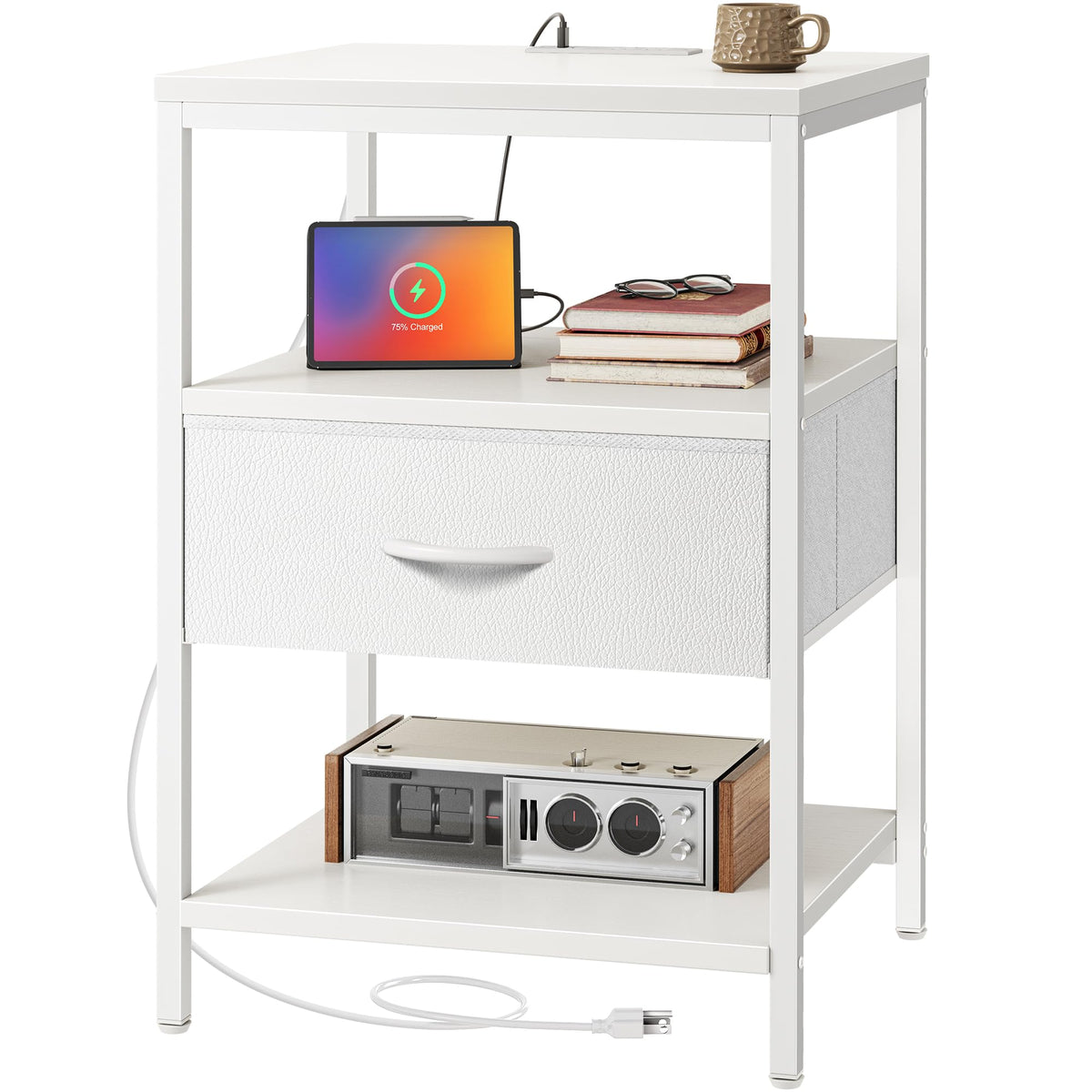 SUPERJARE Nightstand with Charging Station, USB-C Port, Bedside Table