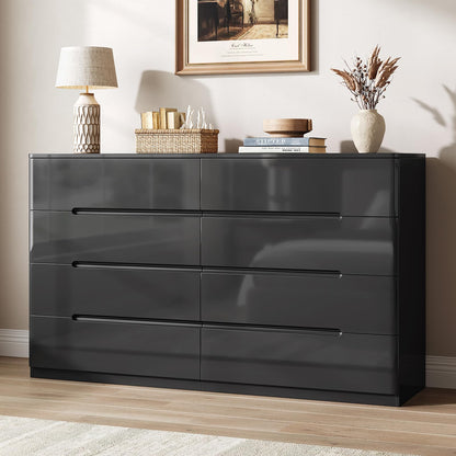 10 Drawer Dresser for Bedroom, 55" Long High Gloss Dresser, White