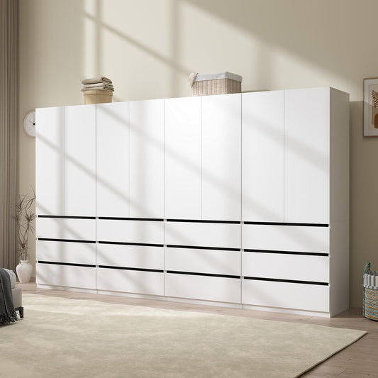 White Armoire Wardrobe Closet with 12 Drawers: 75" H x 126" W