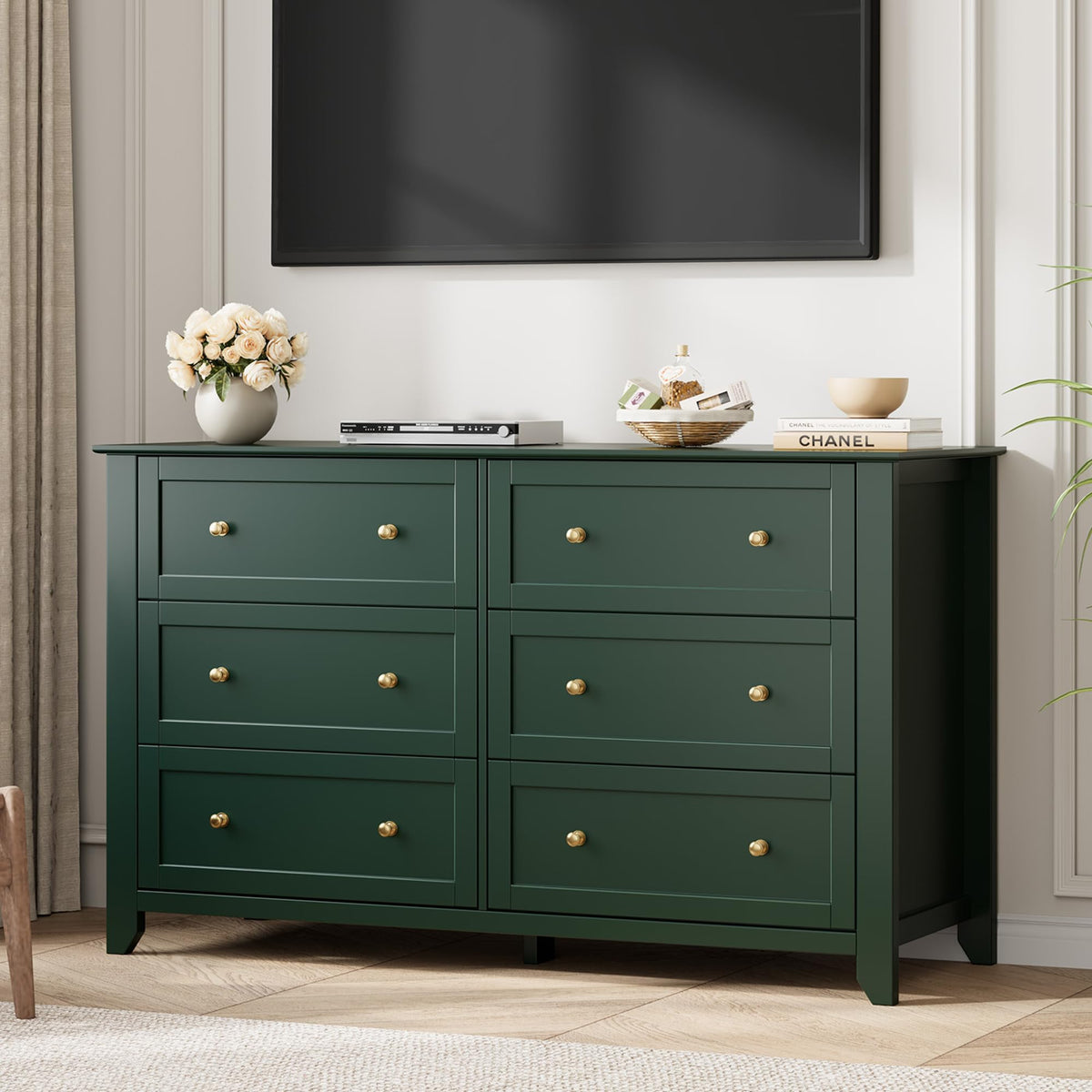 Garvee 5 Drawer Dresser for Bedroom, Modern Tall Chest of Drawers with Metal Knobs, Wooden Clothes Storage Organizer for Closet, Nursery, Living Room, Apartment, Green