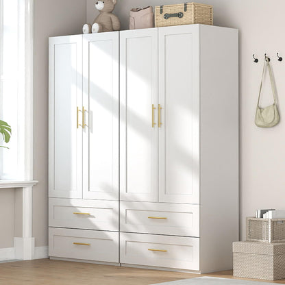 White Wardrobe with 4 Doors and 4 Drawers，75" Tall x 63" Wide