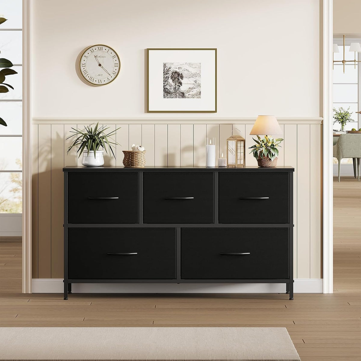 OLIXIS 5 Drawer Black Dresser for Bedroom, Closet Chest Organizer Furniture