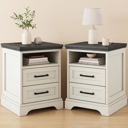 DUMOS Farmhouse Nightstand with Charging Station & USB Ports