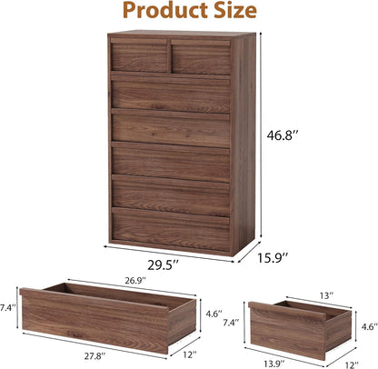 Garvee 7 Dresser for Bedroom 46.8" Tall Dresser with Storage Wooden, Walnut