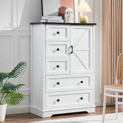 SOOWERY Farmhouse Dresser for Bedroom, Tall Chest of Drawers, Dark Cherry