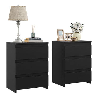 Nightstands Set of 2, Black Nightstand with 3 Drawers