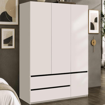 47" Modern 3 Door Wardrobe Closet with 2 Drawers & Hanging Rod, White+Black