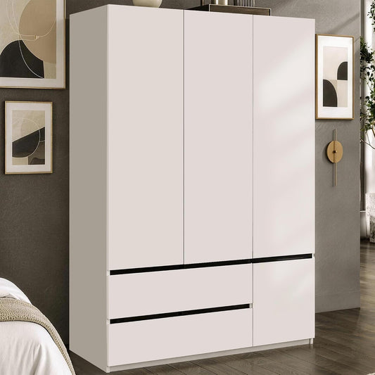 47" Modern 3 Door Wardrobe Closet with 2 Drawers & Hanging Rod, White+Black