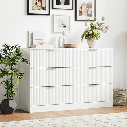MALOL Modern Fluted 6 Drawer Dresser, Wide Wooden Storage Cabinet with Metal Handles, Silent Glide Drawers, Anti-Tip Chest for Bedroom, Living Room, Natural Wood, 47 Inch