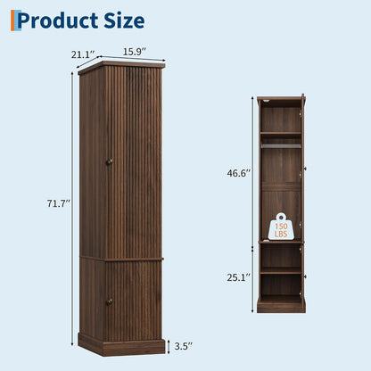 Garvee 72" Tall Armoire Wardrobe Closet, Fluted Wood, Narrow, Retro Brown