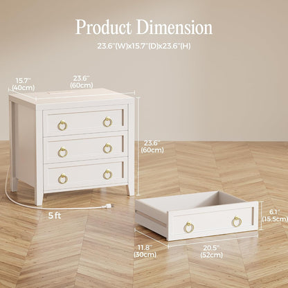 Huuger Paint Night Stand with Charger Station, 3 Drawer Nightstand Set of 2