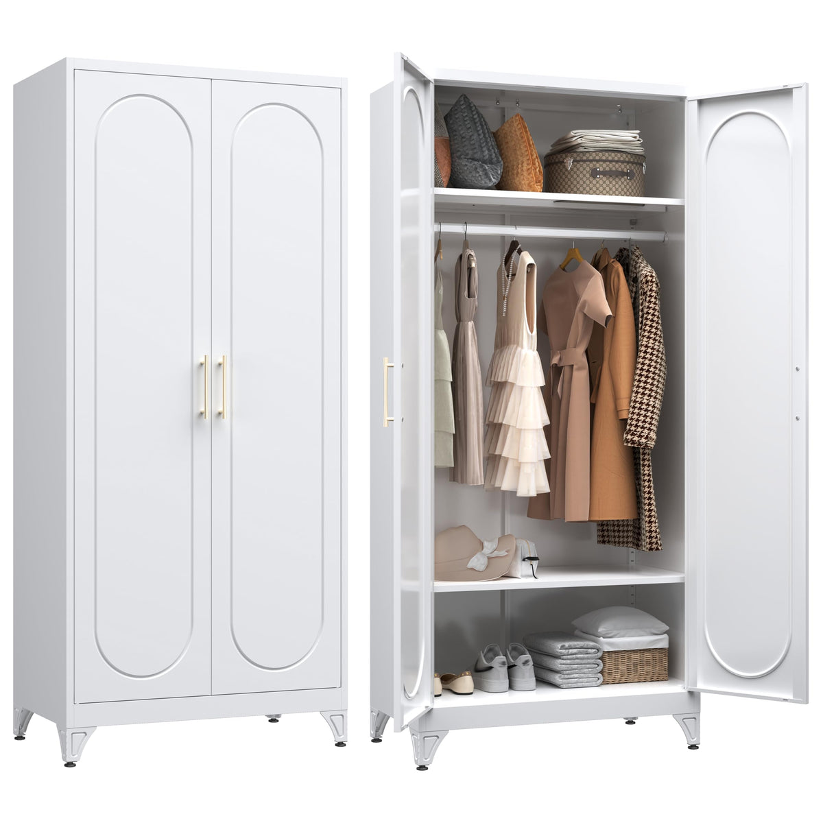 SteeLoong Metal Wardrobe Cabinet,Armoire Wardrobe Closet with Hanging Rod