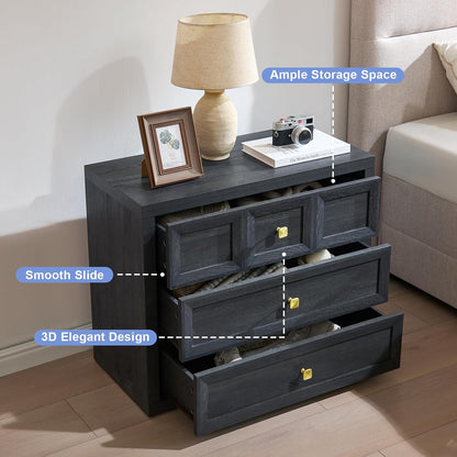 Night Stand Large W/Charging Station, 30.7" W Oversized Nightstands Tall Bedside Table with 3 Drawers, Accent End Table W/Large Storage, Modern Wood End Table for Bedroom, Office