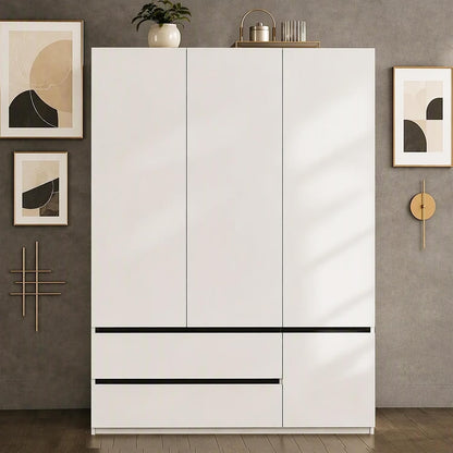 47" Modern 3 Door Wardrobe Closet with 2 Drawers & Hanging Rod, White+Black