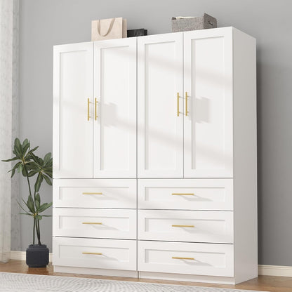 White Armoire Wardrobe Closet with 6 Drawers, 75" Tall x 63" Wide