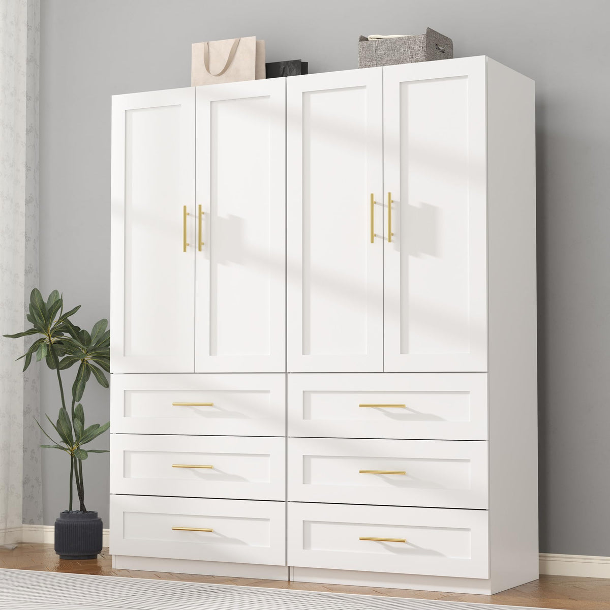 White Armoire Wardrobe Closet with 6 Drawers, 75" Tall x 63" Wide