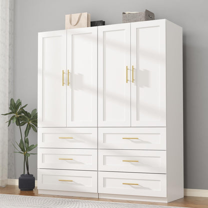 White Armoire Wardrobe Closet with 6 Drawers, 75" Tall x 63" Wide