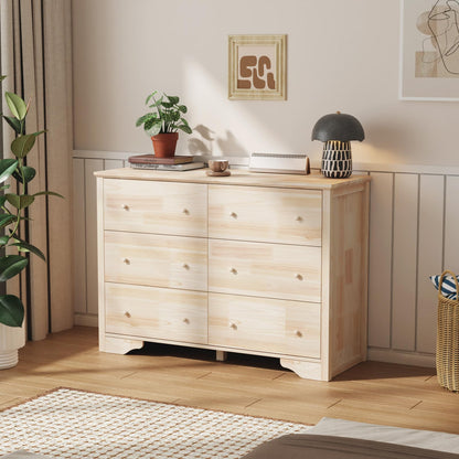 VINGLI Unfinished 6 Drawer Dresser, Natural Solid Wood Dresser Color DIY, Upgraged Rustic Farmhouse Tall Dresser with Spacious Storage Chests of Drawers with Full Extension Drawer Slides