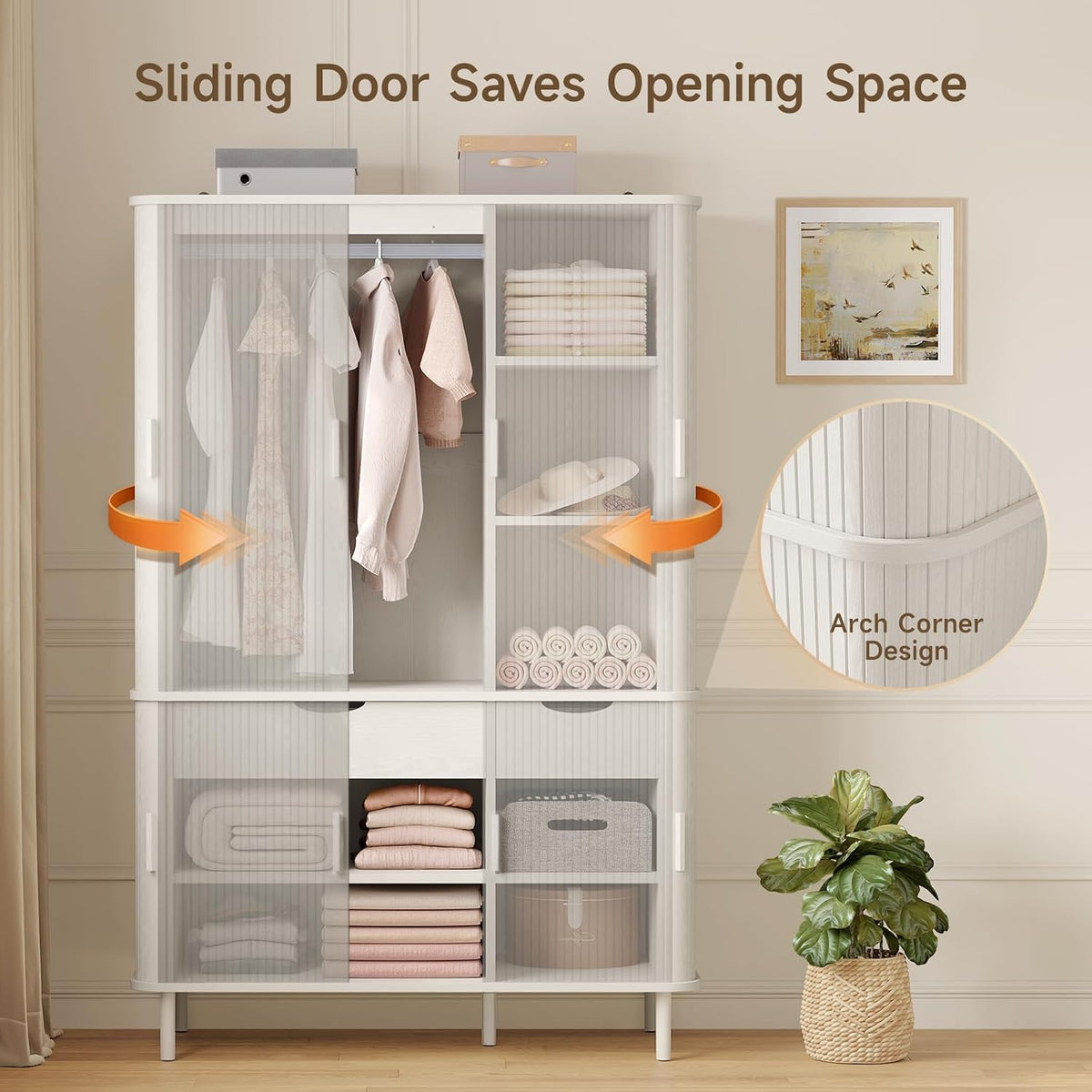 Armoire Wardrobe Closet with Sliding Doors, 71" Bedroom Armoires, White
