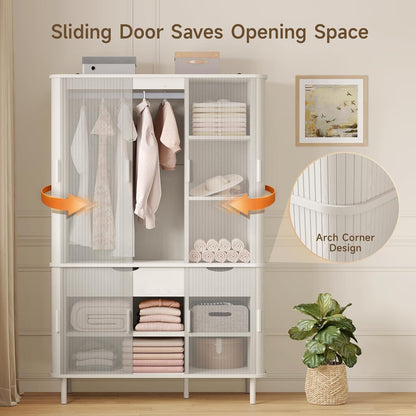 Armoire Wardrobe Closet with Sliding Doors, 71" Bedroom Armoires, White