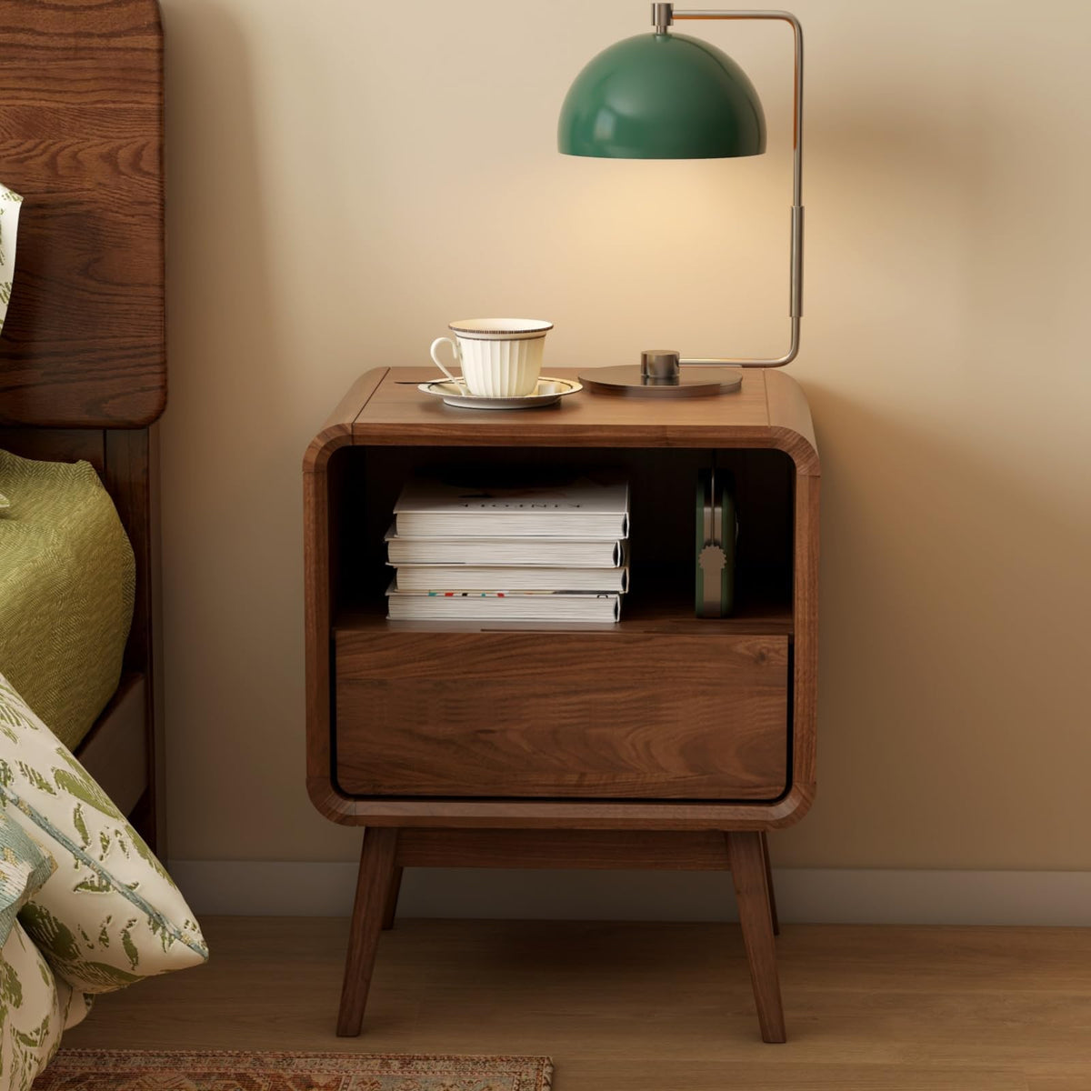 Solid Wood Nightstand Set of 2, Mid Century Modern Nightstand with Drawers, Natural Wood Nightstand with Storage, Wooden Night Stand, Small Nightstands, Bedside Table for Bedroom(23.23" H)