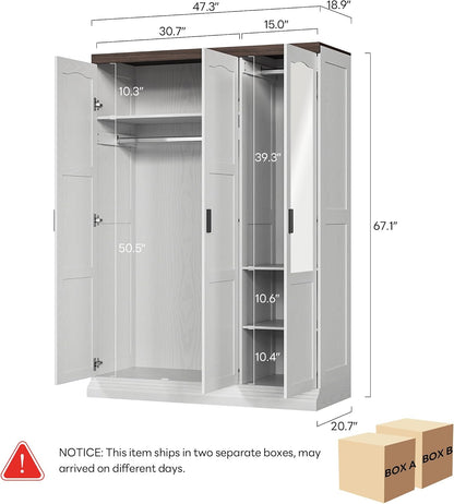 ANCTOR 3-Door Armoire Wardrobe Closet with Mirror and 2 Hanging Rods