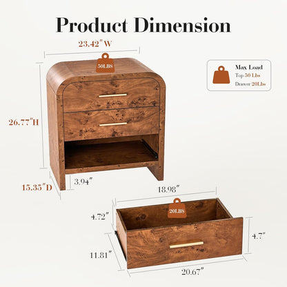 Night Stand Set of 2, 3-Drawer