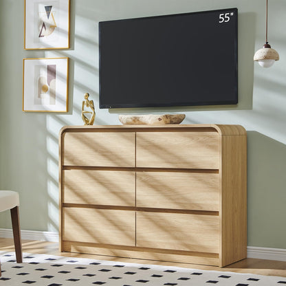 Aitjunz Modern 7 Drawers Dresser for Bedroom, 55" Tall Dresser, Natural Oak