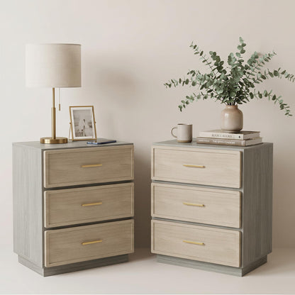 Nightstand Set of 2 Tall Bedside Table with 3 Drawers, Walnut