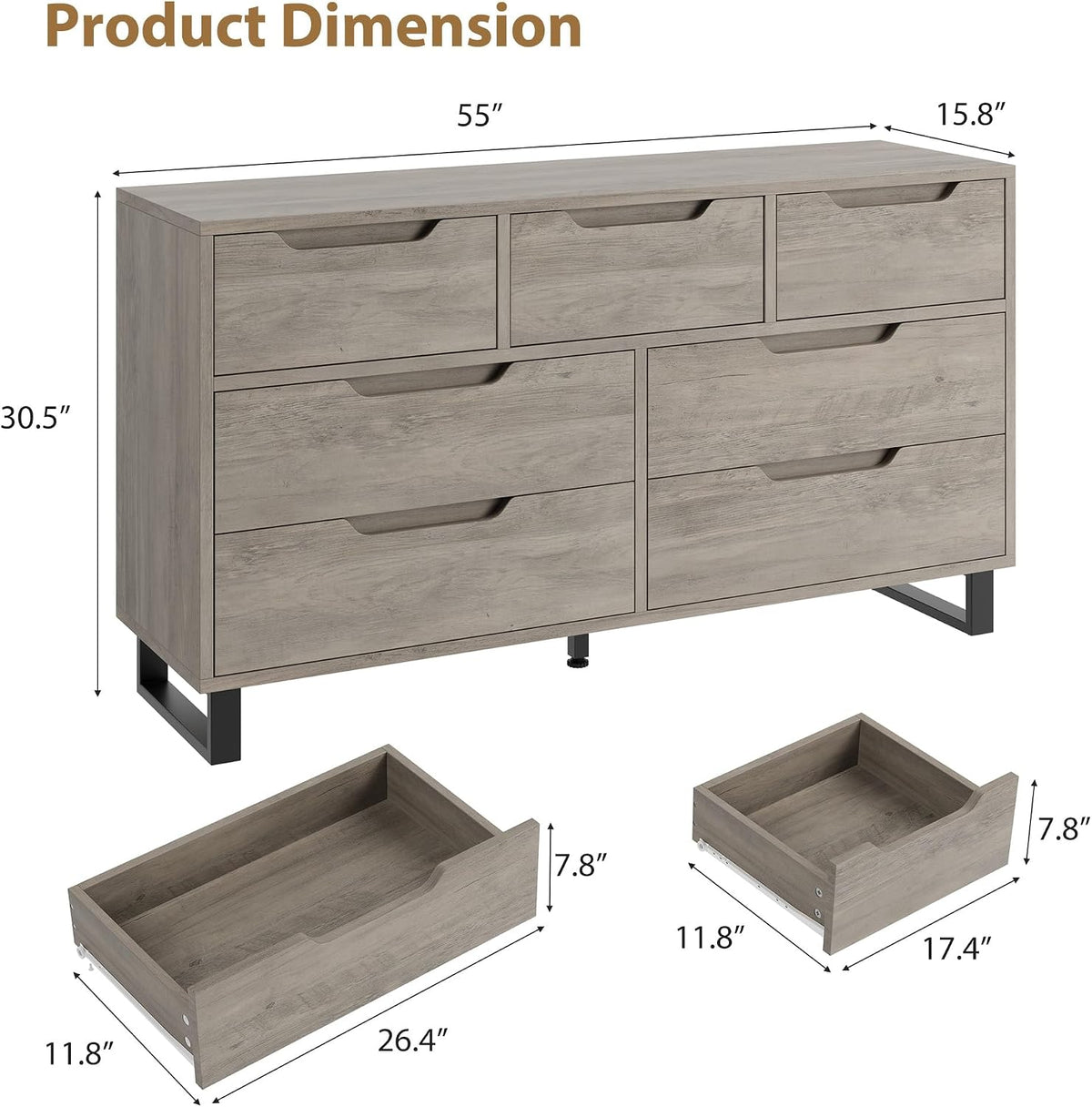 Garvee 7 Dresser for Bedroom, 55" Wide Dresser Drawer with Storage