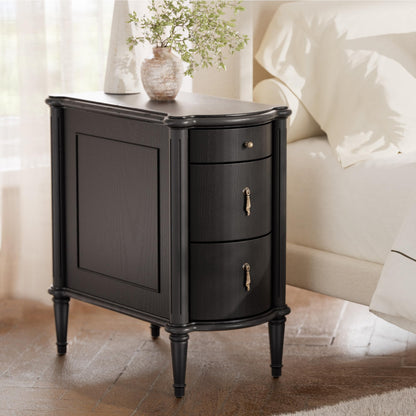 STO'SENSE Nightstand w/Charging Station & 3 Drawers, Pre-Assembled, Vintage Side Table w/Antique-Finished Pulls, Rustic Wood Finish, Narrow End Table w/Turned Legs for Bedroom (1, Ivory White)