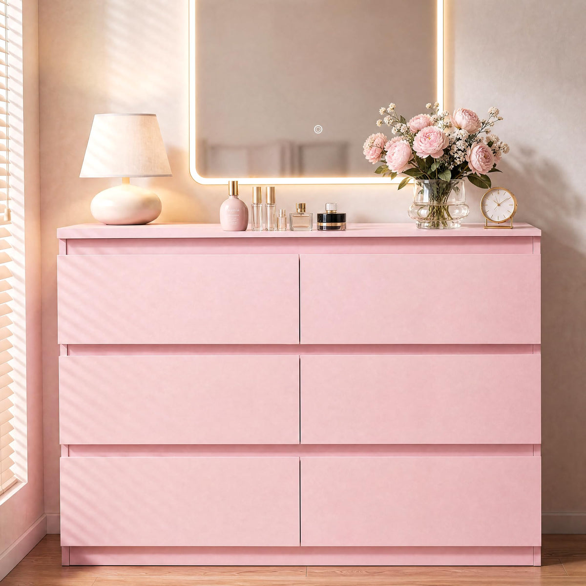 6 Drawer Double Dresser for Bedroom, Modern Simply Chest of Drawers, Wood Storage Dresser with Anti-Tipping for Living Room Hallway Entryway, Nursy Black (15.3" D x 47.2" W x 32.3" H)