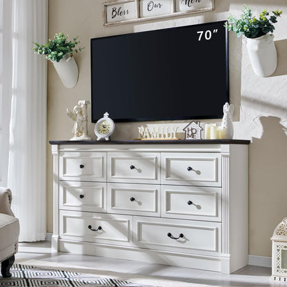 Aitjunz Farmhouse 46" Tall 5 Drawers Dresser for Bedroom, Antique White