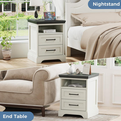 DUMOS Farmhouse Nightstand with Charging Station & USB Ports