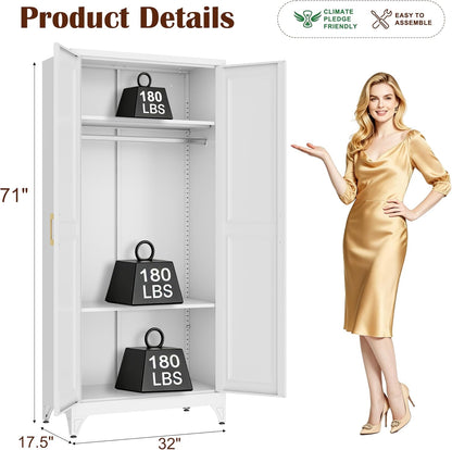 SteeLoong Metal Wardrobe Cabinet,Armoire Wardrobe Closet with Hanging Rod