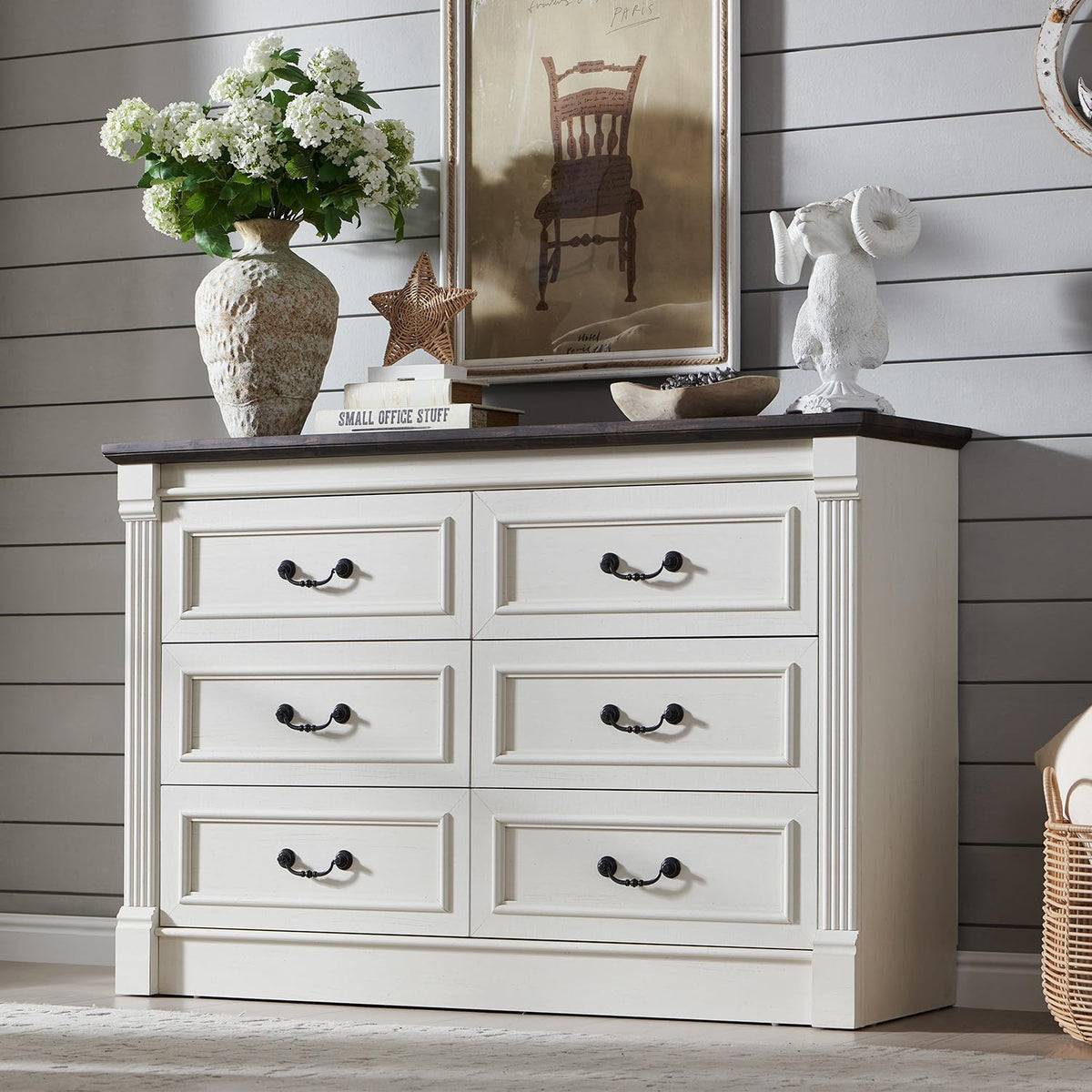 Aitjunz Farmhouse 46" Tall 5 Drawers Dresser for Bedroom, Antique White